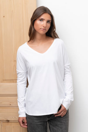 Tee shirt en coton bio EXTRA SUNY V blanc