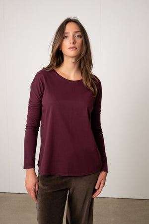 Tee-shirt à manches longues Extra Suny en coton bio couleur bordeaux