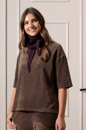Tee-shirt HERMINE en velours bio marron café – coton bio GOTS, coupe oversize