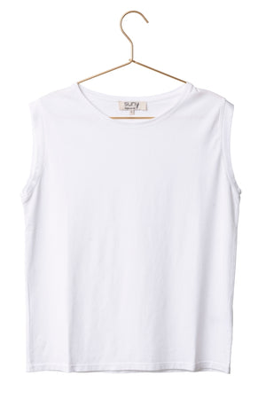 Tee shirt femme sans manche débardeur manche courte rock en coton jersey bio GOTS coupe droite, coupe ajustée, col rond blanc beige, blanc cassé, beige, écru, blanc pâle