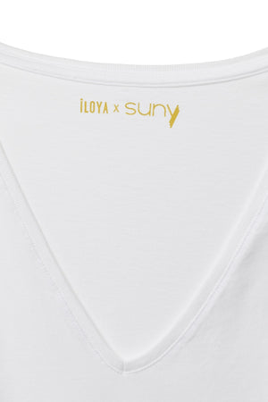 Tee shirt femme sans manche débardeur manche courte rock en coton jersey bio GOTS coupe droite, coupe ajustée, col V blanc beige, blanc cassé, beige, écru, blanc pâle