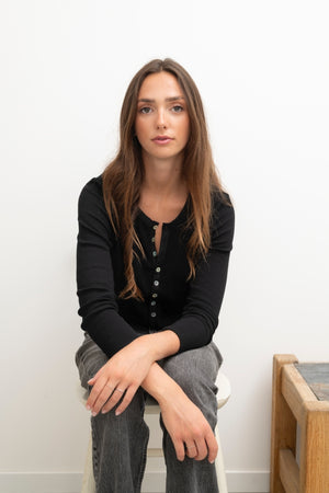 Tee-shirt tunisien SUNY en coton bio noir noir manches longues