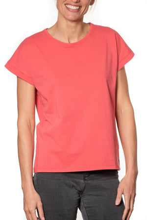 T shirt coton bio eco responsable femme col rond manche courte coupe loose rouge uni suny