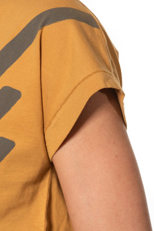 T shirt coton bio eco responsable femme col rond manche courte coupe loose jaune curry print graphique suny