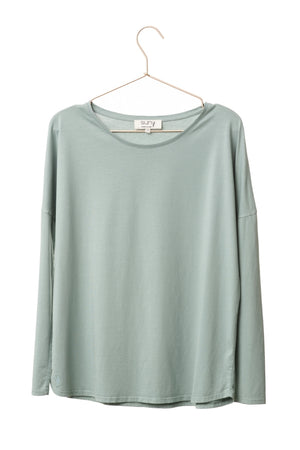Tee-shirt oversize femme en coton bio vert sauge, manches longues ajustées – Suny