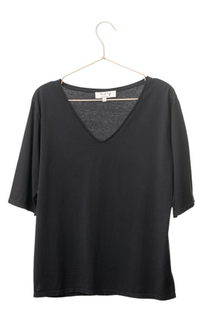 tee shirt FLORA V noir tee shirt femme manche trois quart (3/4) au coude, col V coton bio