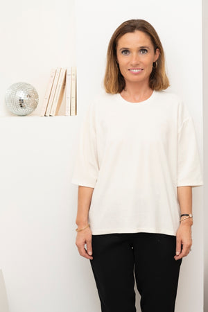 Tee-shirt HERMINE en velours beurre frais – coton bio GOTS, col rond et manches au coude