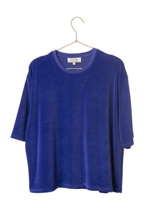 Tee-shirt HERMINE en velours de coton bio bleu outremer – coupe oversize et douce