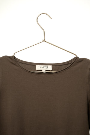 Tee-shirt JUNE café femme manches longues en coton bio avec col roulotté Suny