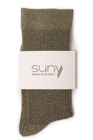 Brunette chaussette à paillette femme coton bio made in France à paillette gris kaki