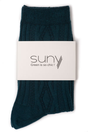 Fanette chaussette torsadée coton bio femme fabriqué en france vert canard