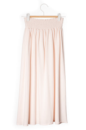 Jupe longue femme fluide smock à la taille jupon smocké jersey de coton bio GOTS éco-responsable robe bustier robe de plage rose poudre, rose pale