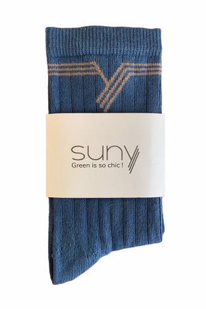 Chaussette française à côte en coton bio fabriquées en France de couleur bleu de toi
