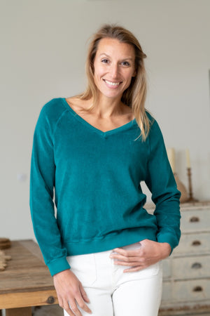 Sweat eponge bouclette bio SWEET V SUNY vert émeraude