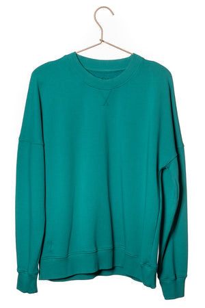 Sweat basique pour femme col rond manche longue manche tombante coton biologique certifié GOTS molleton vert émeraude, vert intense, vert lumineux, vert canard