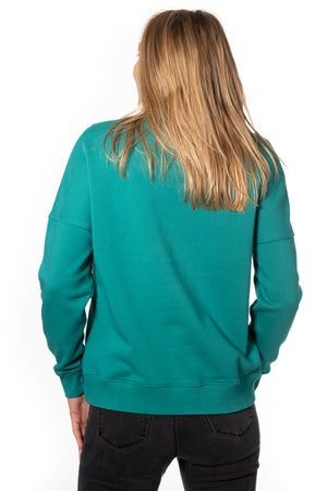 Sweat basique pour femme col rond manche longue manche tombante coton biologique certifié GOTS molleton vert émeraude, vert intense, vert lumineux, vert canard