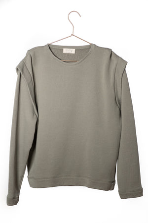 Britt sweat shirt teint en pièce écologique épaulette femme éthique gris kaki