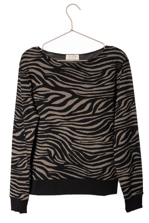 Cosy suny sweat shirt à rayures imprimé zèbre pull femme coton bio gris kaki