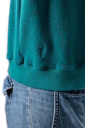 Sweat femme forme ajustée coton bio éco responsable et GOTS éponge bouclette col V vert émeraude, vert intense, vert lumineux, vert canard, vert bleu, vert vif, vert profond