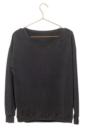 Pull sweat ajusté col rond pour femme en coton bio GOTS eco responsable marque suny noir vieillie fade out