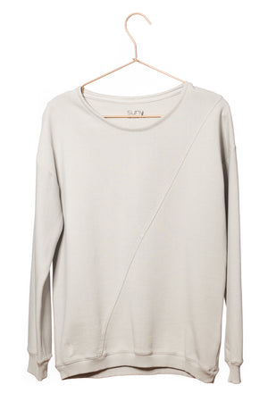 Pull sweat ajusté col rond pour femme en coton bio GOTS eco responsable marque suny gris clair vert sauge