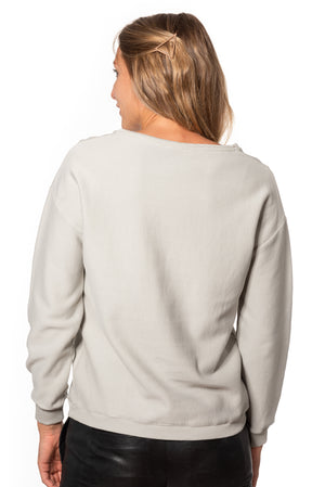 Pull sweat ajusté col rond pour femme en coton bio GOTS eco responsable marque suny gris clair vert sauge