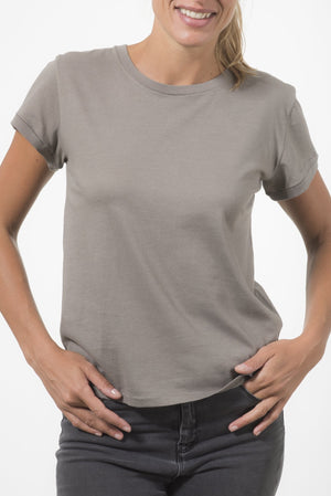 T shirt unisexe col rond manche courte coton bio souple forme droite gris kaki uni suny