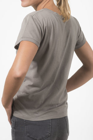 T shirt unisexe col rond manche courte coton bio souple forme droite gris kaki uni suny