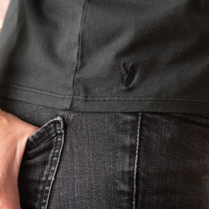 T shirt femme col V manche longue coton bio souple forme ajustée noir uni winter V suny