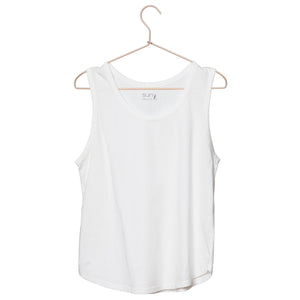 T shirt coton bio eco responsable femme debardeur col rond evase forme ajustée blanc marcel suny
