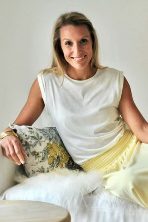 Débardeur femme lin et coton bio col rond coupe droite blanc cassé