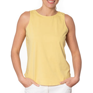 T shirt coton bio eco responsable femme debardeur réversible dos nu coupe ajustée jaune suny