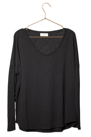 tee shirt 100% biologique manche longue femme col v coton noir Extra suny V doux