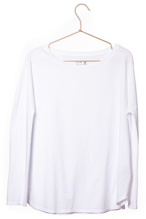 Tee shirt pour femme en coton bio GOTS eco responsable à manche longue, oversize, col rond Extra suny blanc