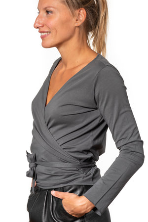 Cache coeur ajusté en coton bio pour femme de couleur gris anthracite pour femme