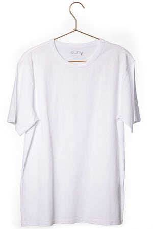 Tee-shirt basique homme manche courte coupe droite, col rond avec double surpiqûre à l’encolure, coton lourd biologique certifié GOTS molleton blanc beige, blanc cassé, beige, écru, blanc pâle