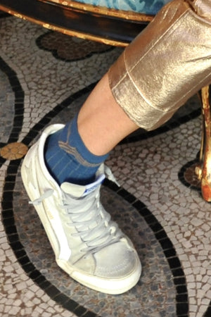 Chaussette française à côte en coton bio fabriquées en France de couleur bleu de toi