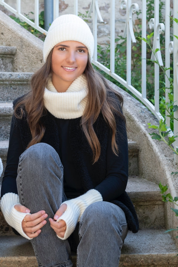 Bonnet en laine upcyclée HARPER ecru caresse