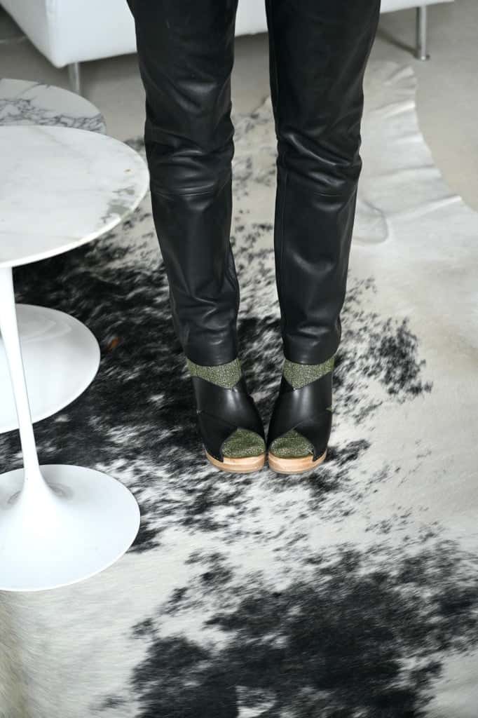 Chaussette à paillettes en coton bio fabriquées en France de couleur kaki mousse