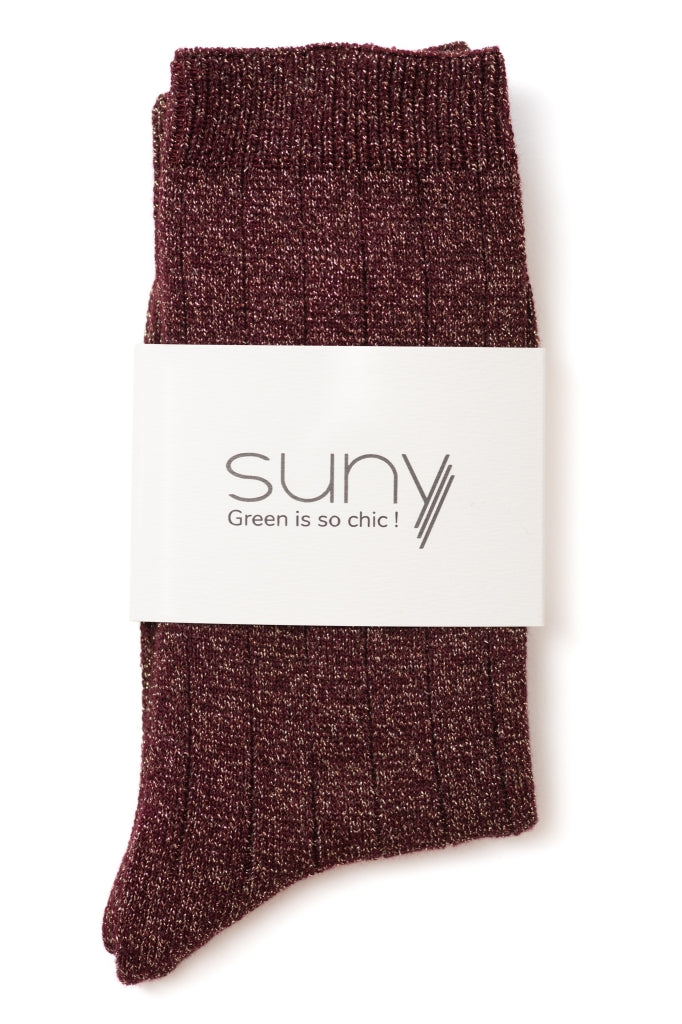 Chaussette à paillettes en coton bio fabriquées en France de couleur prune