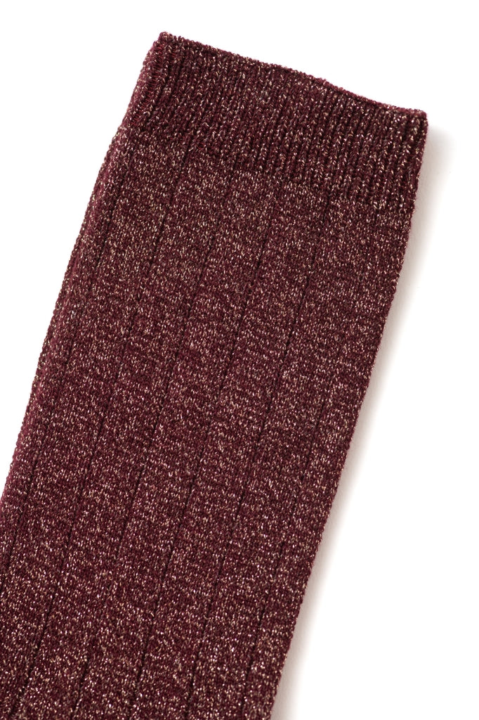 Chaussette à paillettes en coton bio fabriquées en France de couleur prune
