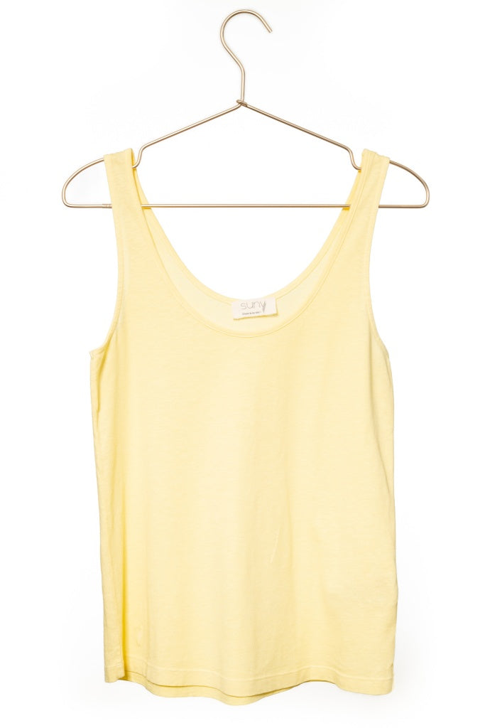 Débardeur suny lin et coton bio femme certifié GOTS fabrication locale jaune, jaune clair, jaune d’or