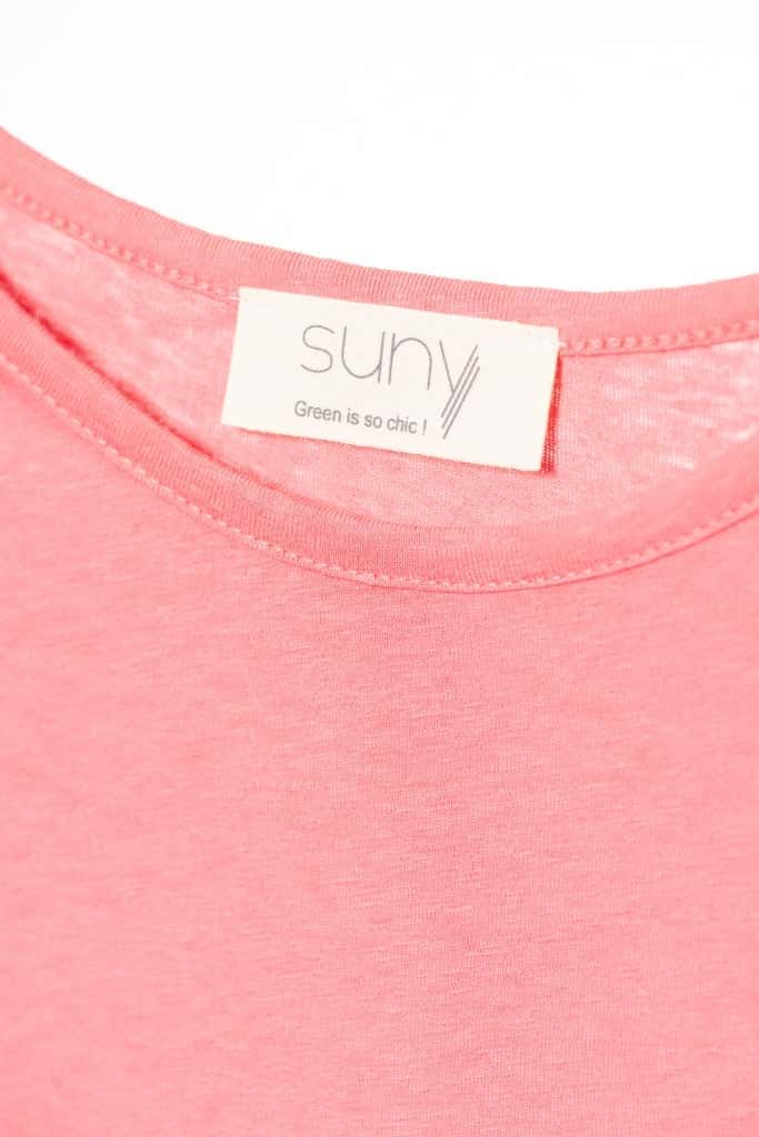 Débardeur suny femme lin et coton bio col rond coupe droite rose rouge framboise