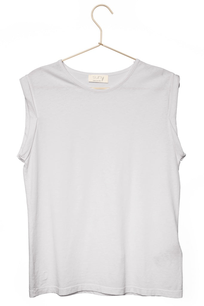 Débardeur femme lin et coton bio col rond coupe droite gris clair, gris doux, gris perle, gris souris