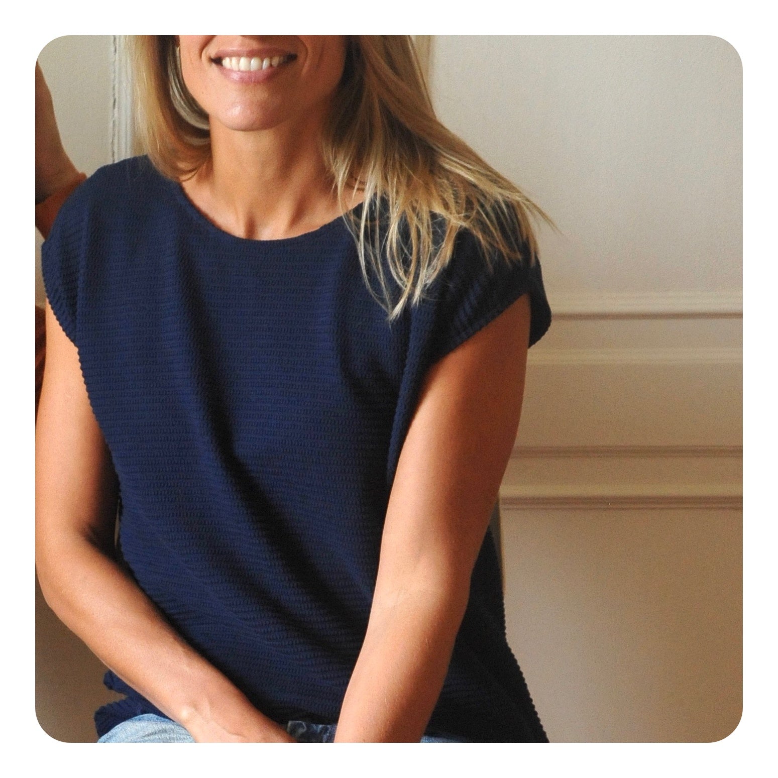 tee shirt en coton bio matière gauffrée bleu marine