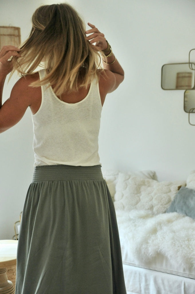 Débardeur lin et coton bio femme certifié GOTS fabrication locale blanc cassé écru