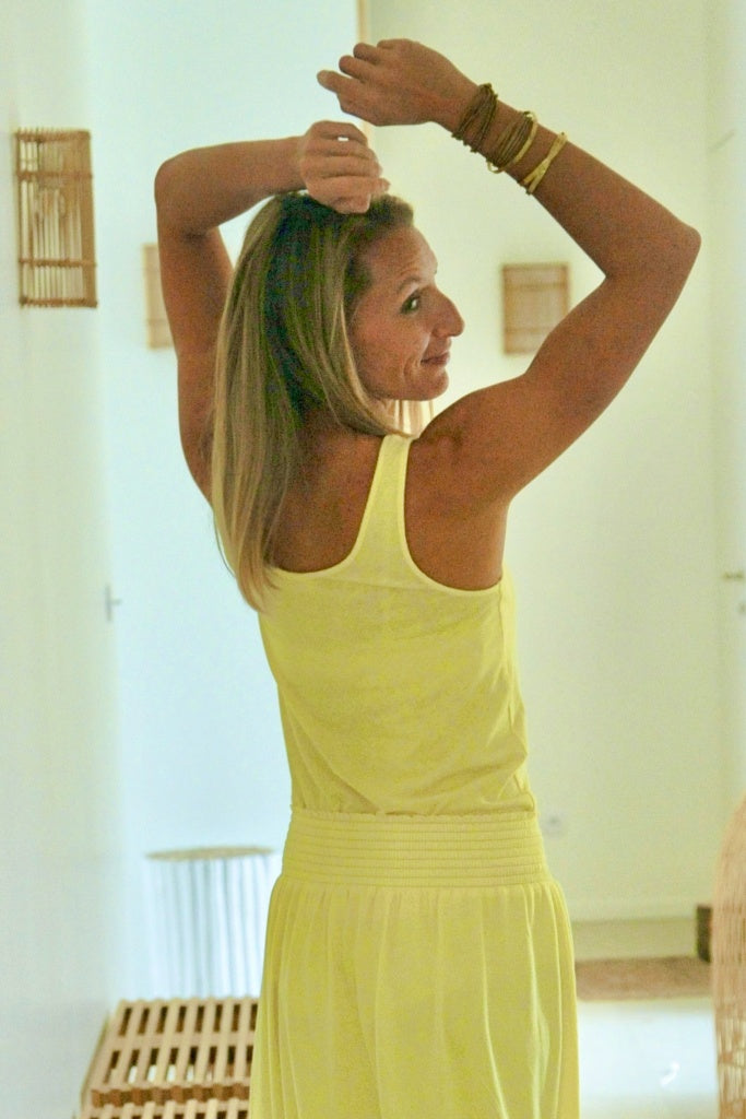 Débardeur suny lin et coton bio femme certifié GOTS fabrication locale jaune, jaune clair, jaune d’or