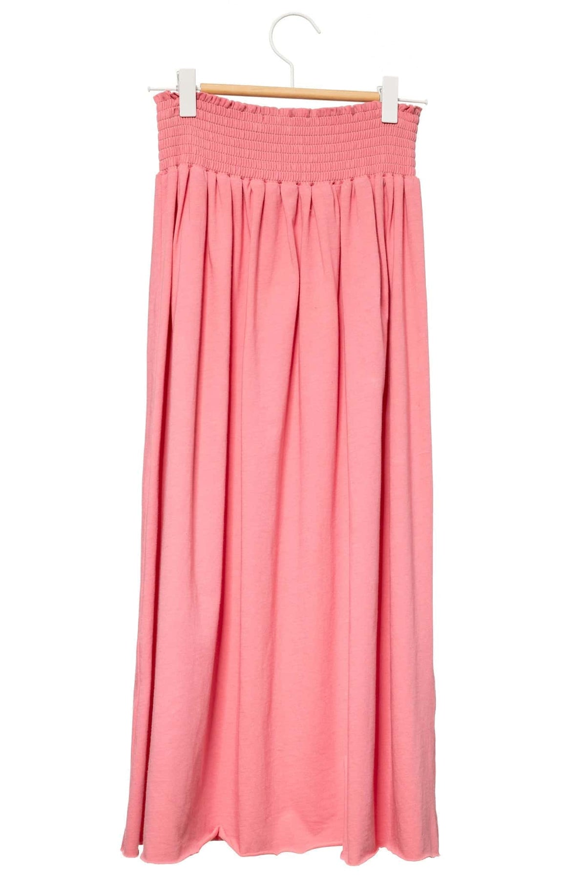 Jupe mi-longue femme fluide smock à la taille jupon smocké jersey de coton bio GOTS éco-responsable robe bustier robe de plage rose framboise rose vif