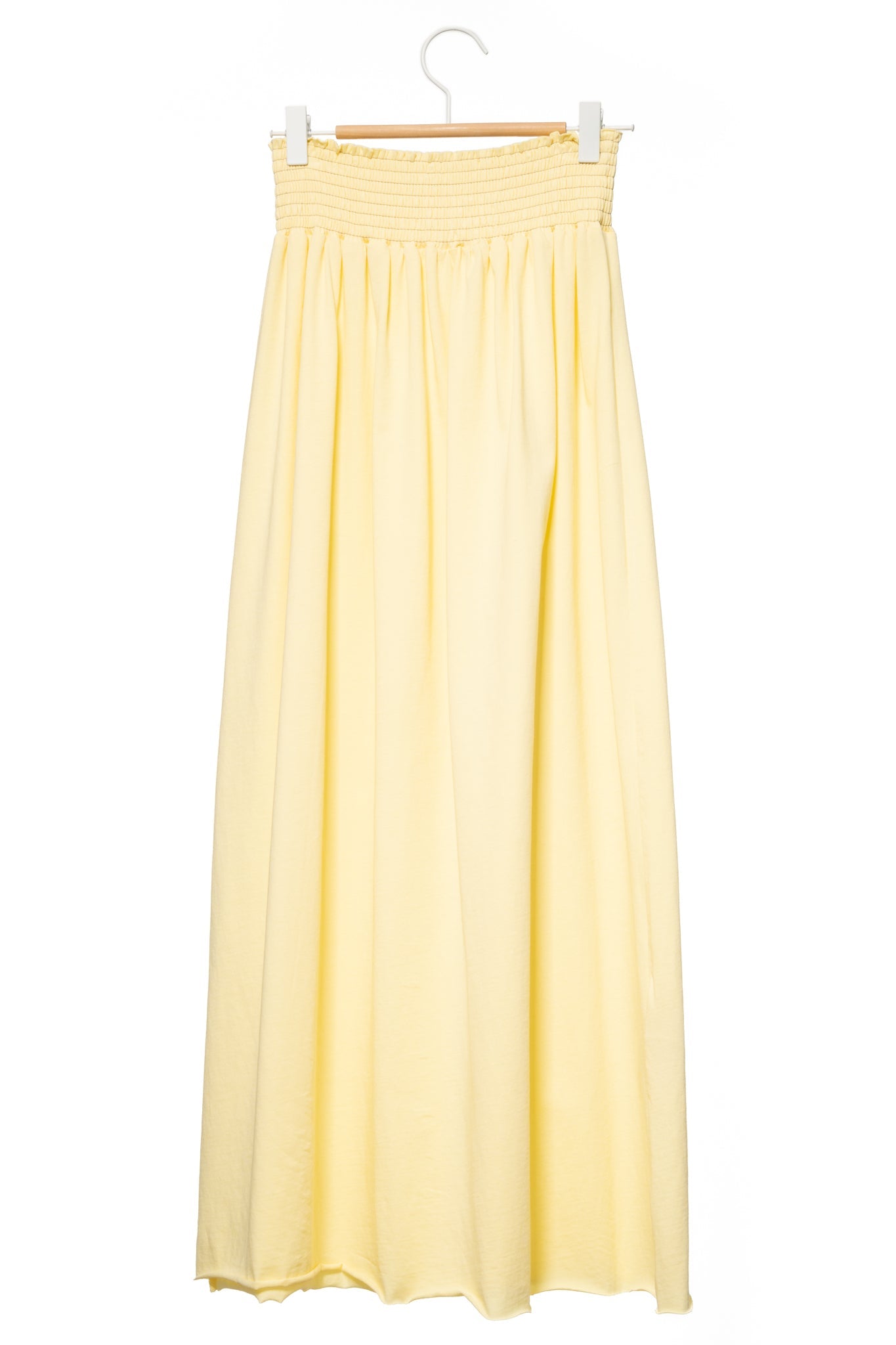 Jupe longue femme fluide smock à la taille jupon smocké jersey de coton bio GOTS éco-responsable robe bustier robe de plage jaune, jaune clair, jaune d’or