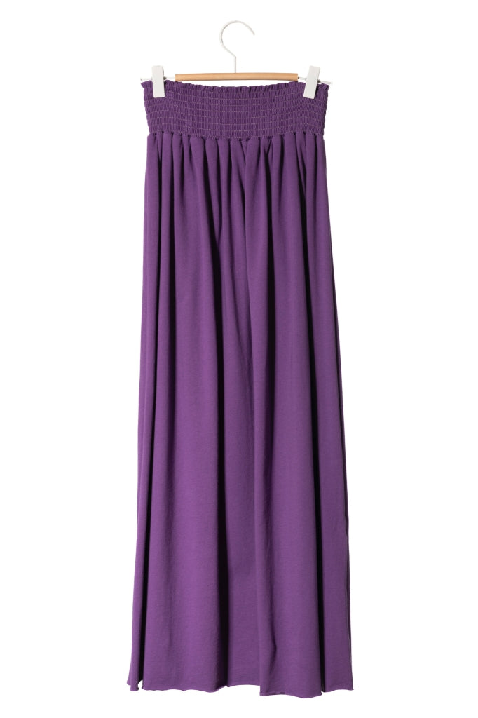 Jupe longue femme fluide smock à la taille jupon smocké jersey de coton bio GOTS éco-responsable robe bustier robe de plage violette
